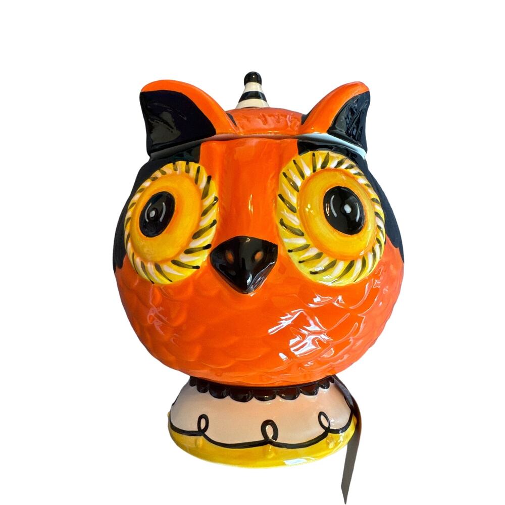 New Johanna Parker Carnival Cottage Halloween Owl Cookie Jar  Owlfunzo Hoot